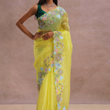 Bright Yellow Organza Saree With Embroidery Work