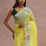 Bright Yellow Organza Saree With Embroidery Work