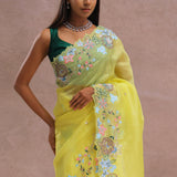 Bright Yellow Organza Saree With Embroidery Work