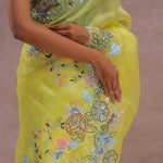 Bright Yellow Organza Saree With Embroidery Work