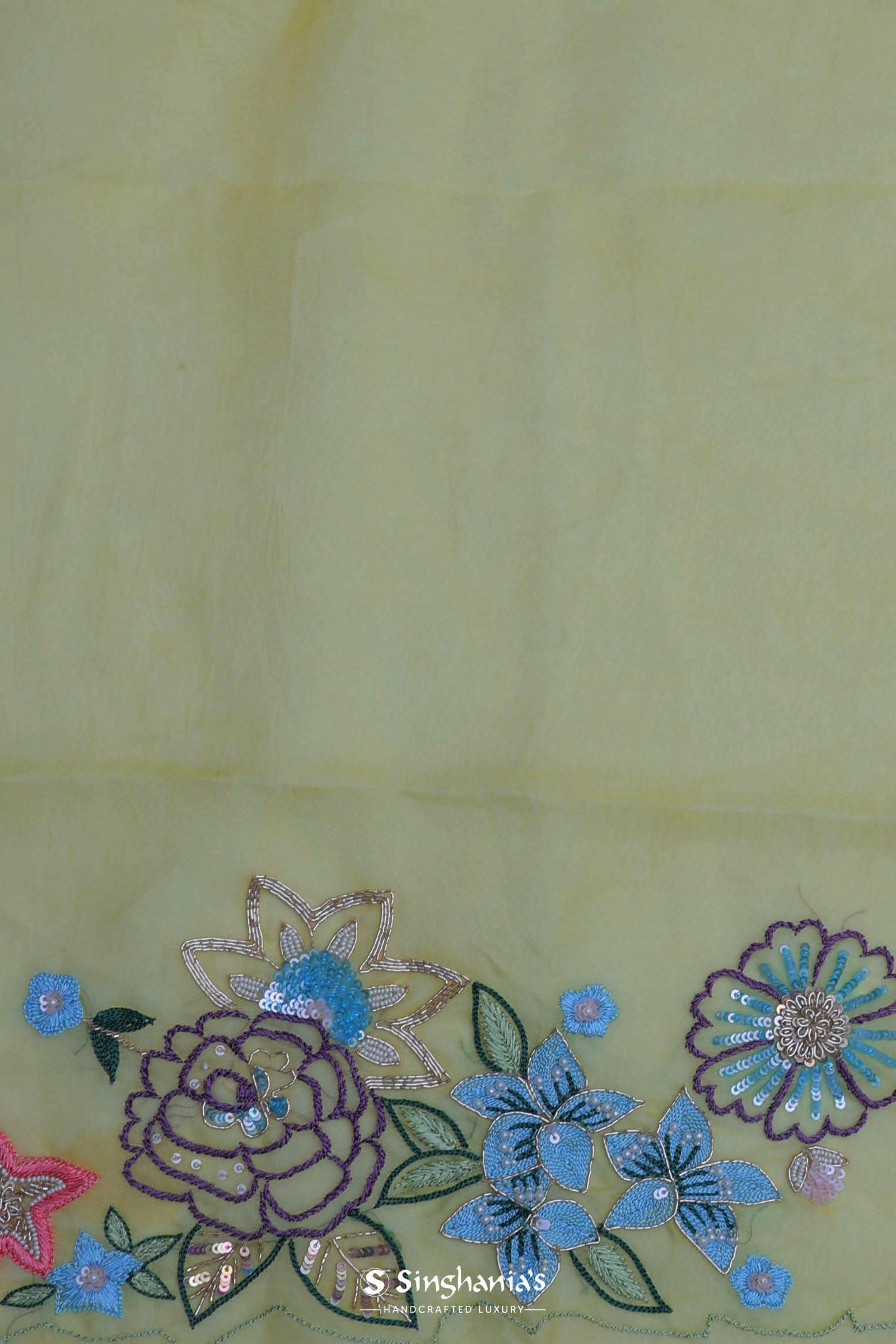 Bright Yellow Organza Saree With Embroidery Work