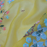 Bright Yellow Organza Saree With Embroidery Work