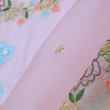 Pastel Pink Organza Embroidery Saree With Floral Scallop Border