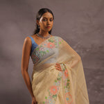 Soft Beige Organza Embroidery Saree With Floral Border