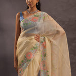 Soft Beige Organza Embroidery Saree With Floral Border
