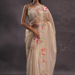 Beige Organza Embroidery Saree With Scallop Border