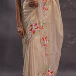 Beige Organza Embroidery Saree With Scallop Border