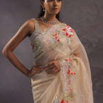 Beige Organza Embroidery Saree With Scallop Border