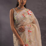 Beige Organza Embroidery Saree With Scallop Border