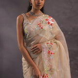 Beige Organza Embroidery Saree With Scallop Border