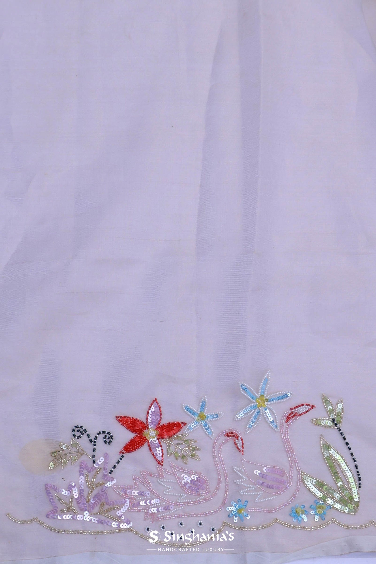 Beige Organza Embroidery Saree With Scallop Border