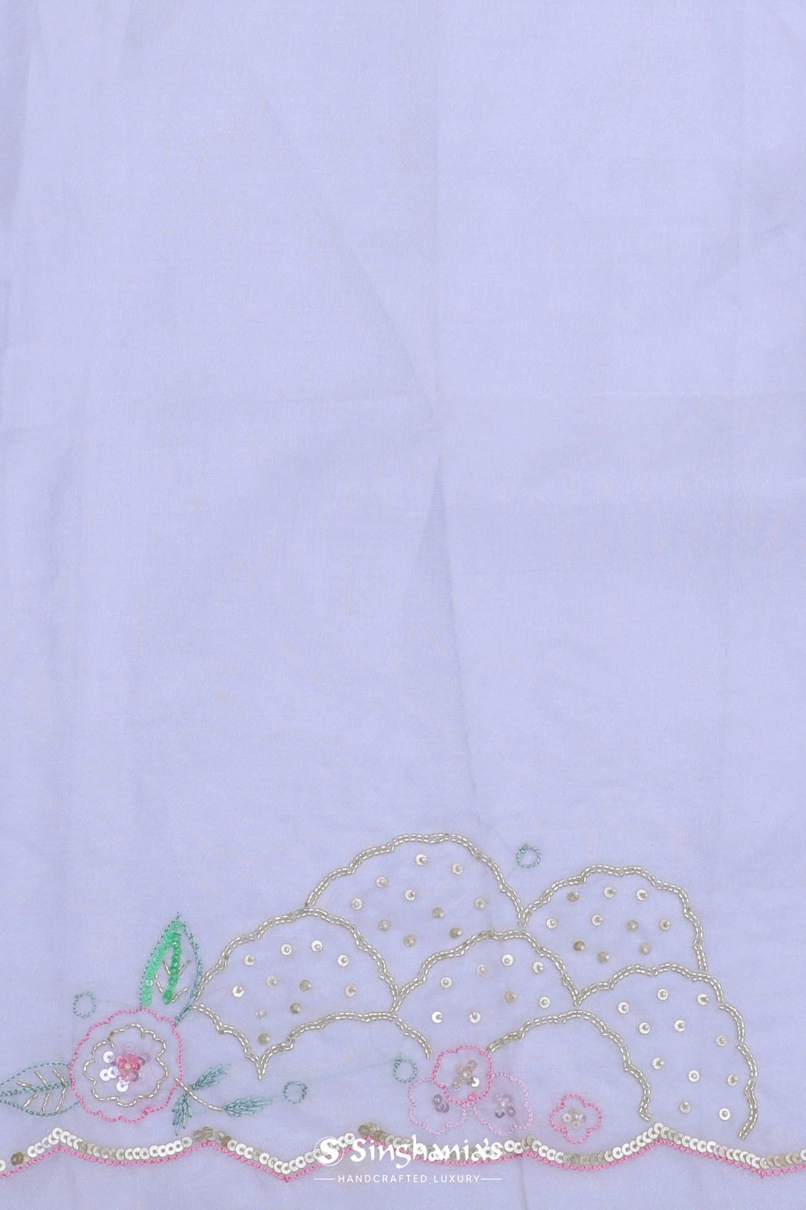 Silver Pink Organza Embroidery Saree With Scallop Border