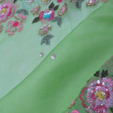 Lime Green Organza Embriodery Saree With Scallop Floral Border