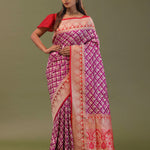 Magenta Banarasi Saree With Contrast Brick Red Border