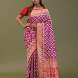 Magenta Banarasi Saree With Contrast Brick Red Border