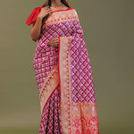 Magenta Banarasi Saree With Contrast Brick Red Border