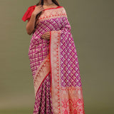 Magenta Banarasi Saree With Contrast Brick Red Border