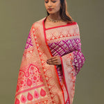 Magenta Banarasi Saree With Contrast Brick Red Border