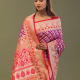 Magenta Banarasi Saree With Contrast Brick Red Border