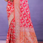 Pink Banarasi Silk Saree With Gold Zari Border And Jaal Design