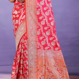 Pink Banarasi Silk Saree With Gold Zari Border And Jaal Design