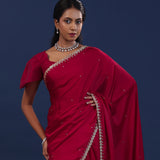 Deep Crimson Red Satin Saree With Cutdana Work