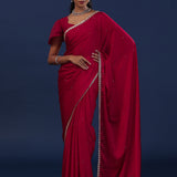 Deep Red Satin Saree With Cutdana Work