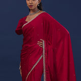 Deep Red Satin Saree With Cutdana Work