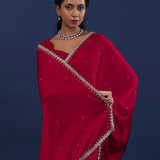 Deep Red Satin Saree With Cutdana Work
