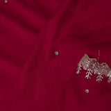Deep Red Satin Saree With Cutdana Work