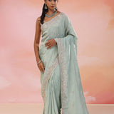Regent Gray Georgette Tissue Saree With Scallop Border