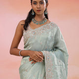 Regent Gray Georgette Tissue Saree With Scallop Border