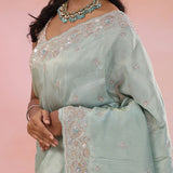 Regent Gray Georgette Tissue Saree With Scallop Border