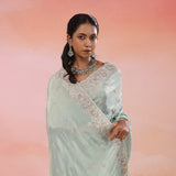 Regent Gray Georgette Tissue Saree With Scallop Border