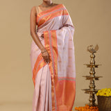 Pastel Pink Kanjivaram Silk Saree With Contrast Border