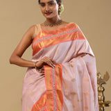 Pastel Pink Kanjivaram Silk Saree With Contrast Border