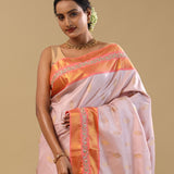 Pastel Pink Kanjivaram Silk Saree With Contrast Border