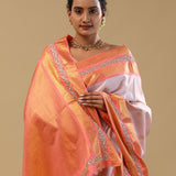 Pastel Pink Kanjivaram Silk Saree With Contrast Border