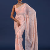 Pastel Peach Organza Saree With Cutdana Work