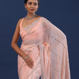 Pastel Peach Organza Saree With Cutdana Work