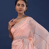 Pastel Peach Organza Saree With Cutdana Work