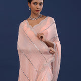 Pastel Peach Organza Saree With Cutdana Work