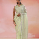 Spanish Green Organza Saree With Scallop Border
