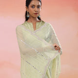 Spanish Green Organza Saree With Scallop Border