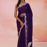 Midnight Purple Georgette Saree With Fancy Border