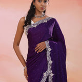 Midnight Purple Georgette Saree With Fancy Border