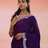 Midnight Purple Georgette Saree With Fancy Border