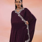 Very Dark Wine Georgette Saree With Scallop Border