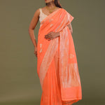 Orange Kota Saree With Butta'S And Temple Border Design
