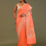 Orange Kota Saree With Butta'S And Temple Border Design